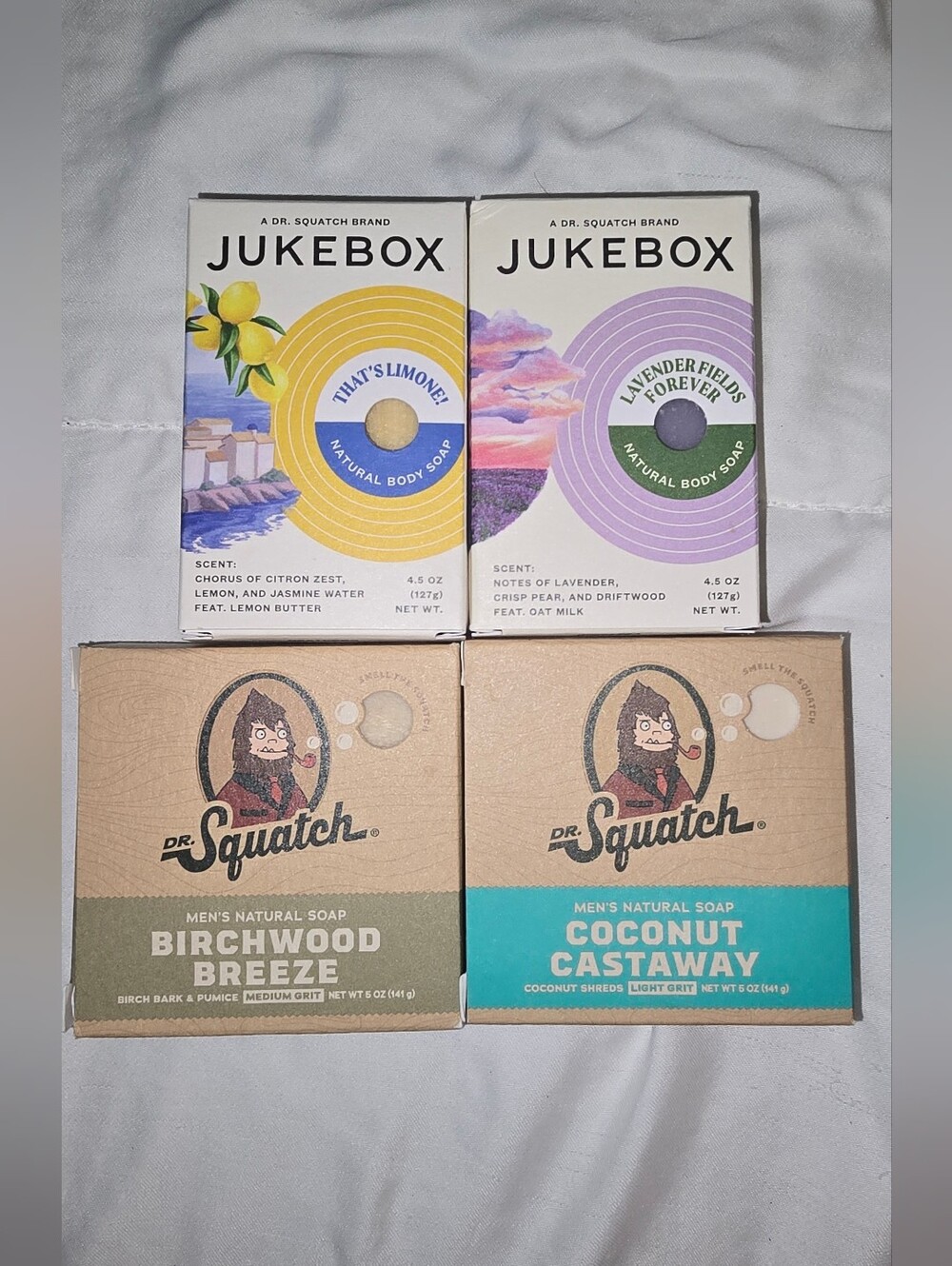 4pc Lot Dr. Squatch & Jukebox Bar Soaps Lavender That's Limone Coconut Birchwood